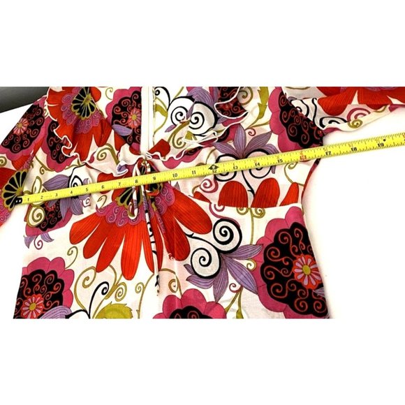 Trina Turk Colorful Bold Floral Print Silk Blend Tunic Dress Size 4 Semi Sheer - Picture 7 of 10